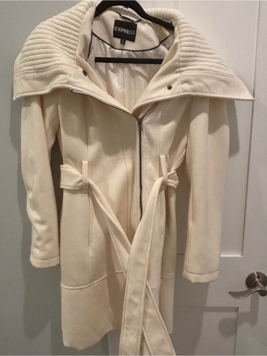 Express Jackets & Blazers - Express Cream Zip-Front Trench Coat with Ribbed Wide Collar